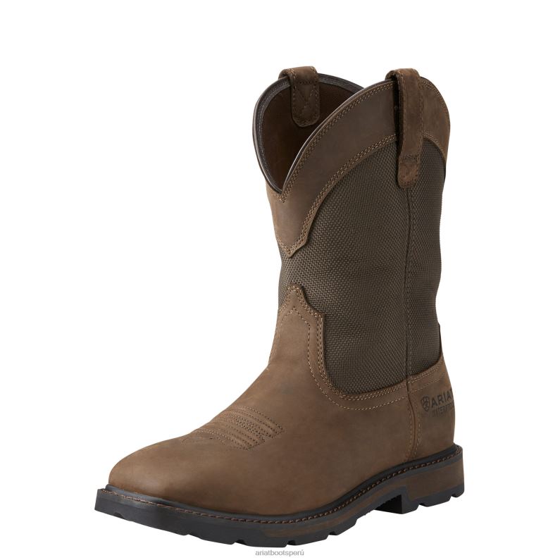 Ariat calzado hombres Bota de trabajo con punta de acero impermeable y punta cuadrada ancha Groundbreaker P0RPZ230 marrón palma