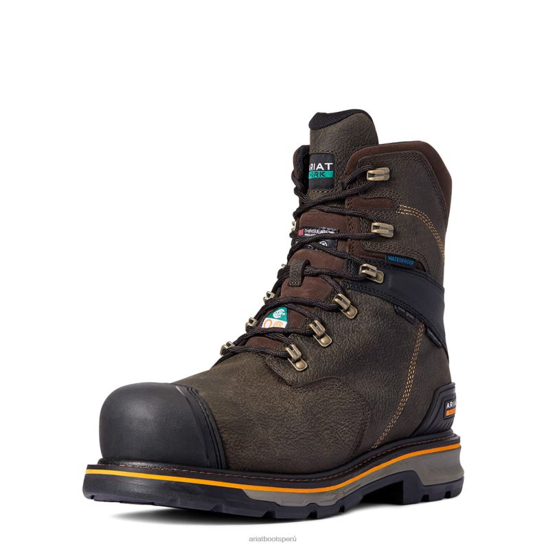 Ariat calzado hombres Stump Jumper Bota de trabajo con punta compuesta CSA Glacier Grip de 8" impermeable y 600 g P0RPZ365 café de hierro