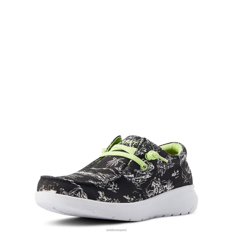 Ariat calzado hombres hilo occidental aloha P0RPZ460 toile negro aloha