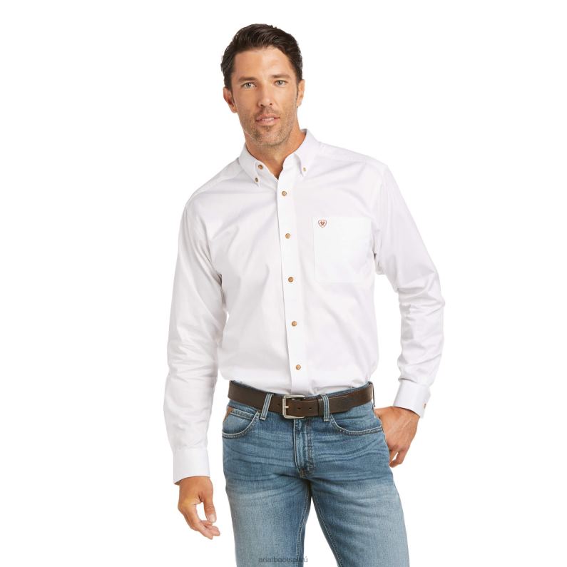 Ariat tapas hombres camisa ajustada de sarga lisa P0RPZ954 blanco