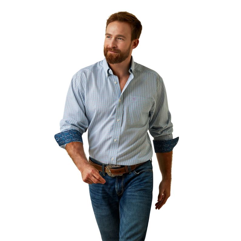 Ariat tapas hombres camisa ajustada emerson sin arrugas P0RPZ1167 blanco