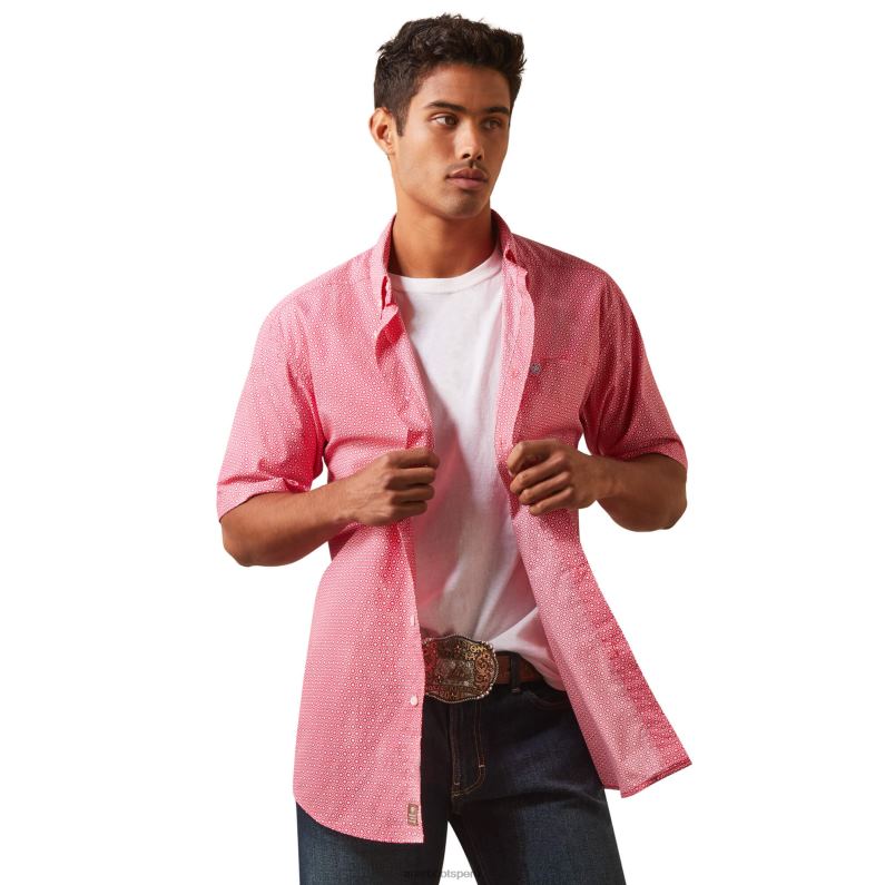 Ariat tapas hombres camisa ajustada iain P0RPZ1102 Rosa roja