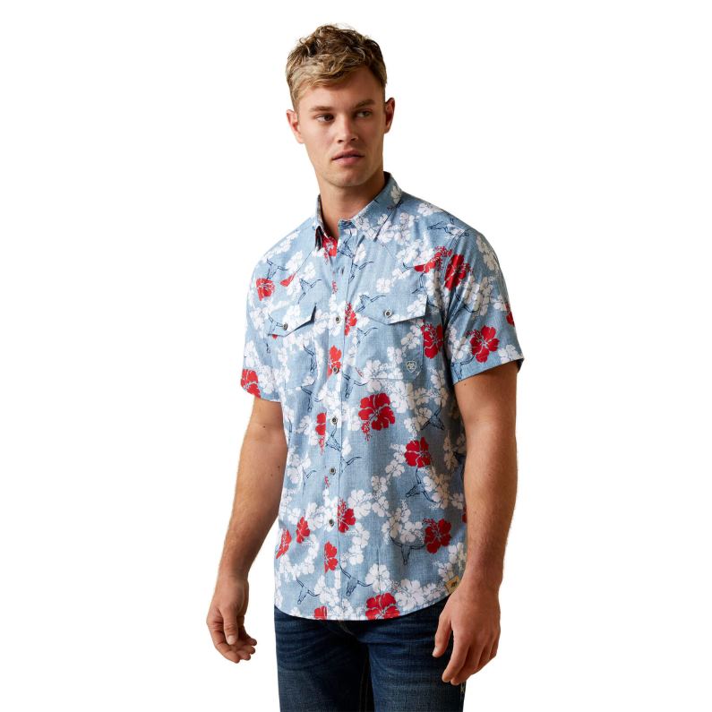Ariat tapas hombres camisa ajustada venttek western aloha P0RPZ1339 cambray azul