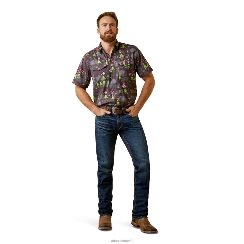 Ariat tapas hombres camisa ajustada venttek western aloha P0RPZ1366 gris carbón