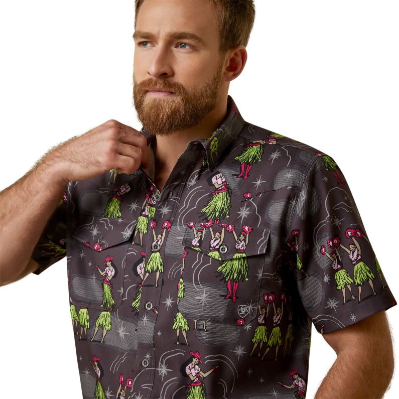 Ariat tapas hombres camisa ajustada venttek western aloha P0RPZ1366 gris carbón