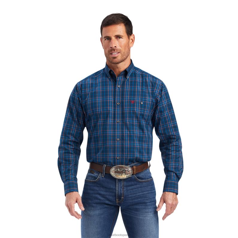 Ariat tapas hombres camisa de ajuste clásico elástica implacable e implacable P0RPZ1306 Poseidón