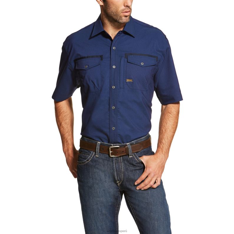 Ariat tapas hombres camisa de trabajo de trabajador de barras de refuerzo P0RPZ1337 Armada