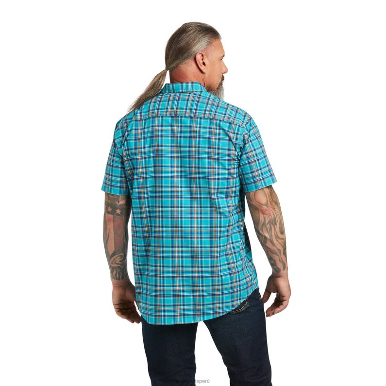 Ariat tapas hombres camisa de trabajo durastretch resistente hecha con barras de refuerzo P0RPZ1074 cuadros de pavo real
