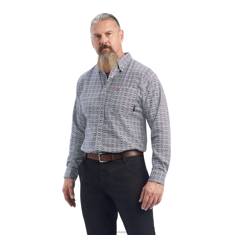 Ariat tapas hombres camisa de trabajo fr griffey durastretch P0RPZ1233 impresión en blanco y negro