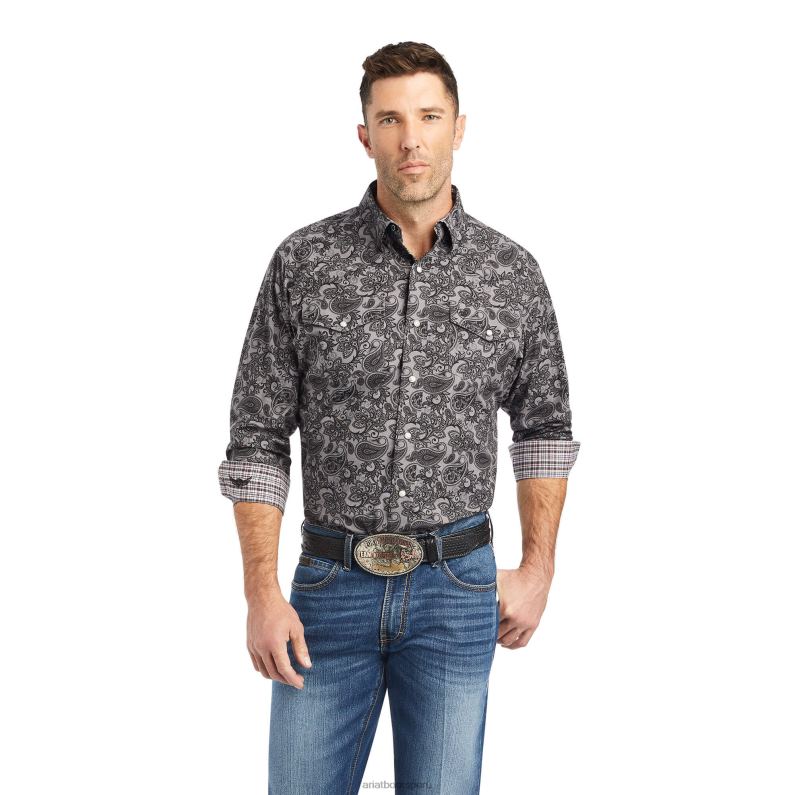 Ariat tapas hombres camisa implacable y vivazmente elástica con ajuste clásico y botones a presión P0RPZ1157 cambray negro