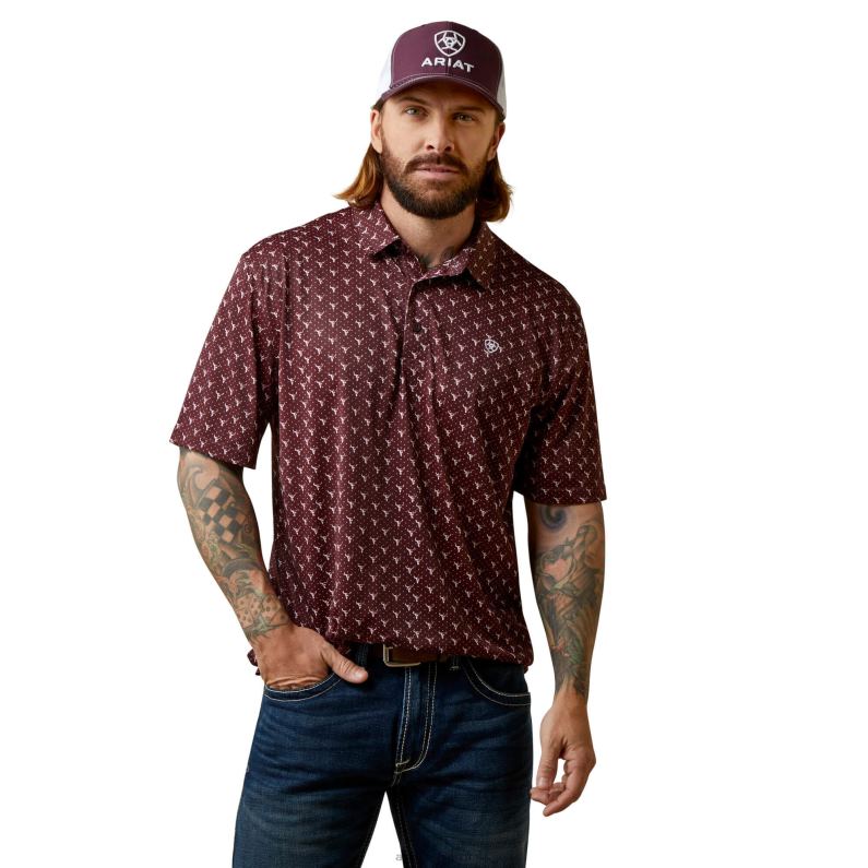 Ariat tapas hombres polo con estampado integral P0RPZ553 malbec