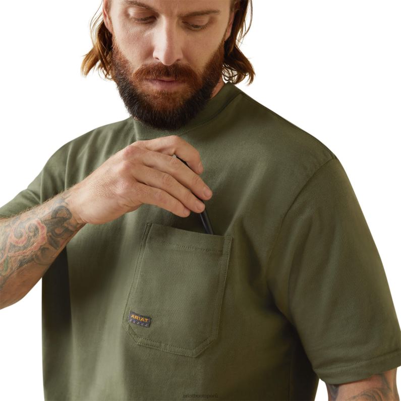 Ariat tapas hombres Camiseta Rebar Cottonstrong American Outdoors P0RPZ556 escarabajo