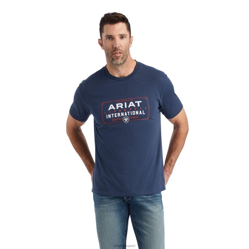 Ariat tapas hombres camiseta de bloqueo occidental P0RPZ641 jaspeado azul marino