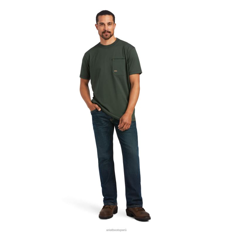 Ariat tapas hombres camiseta de trabajador de barras de refuerzo P0RPZ564 Bosque profundo