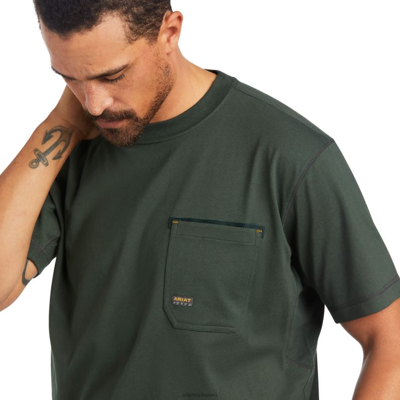 Ariat tapas hombres camiseta de trabajador de barras de refuerzo P0RPZ564 Bosque profundo