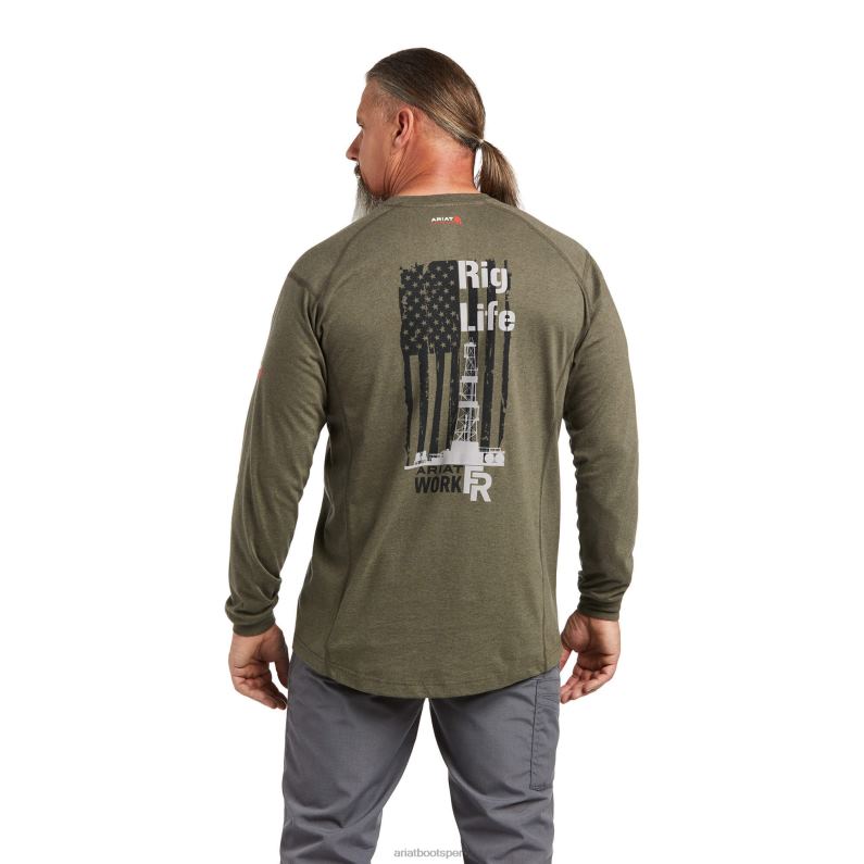 Ariat tapas hombres camiseta gráfica fr air rig life P0RPZ804 brezo salvia