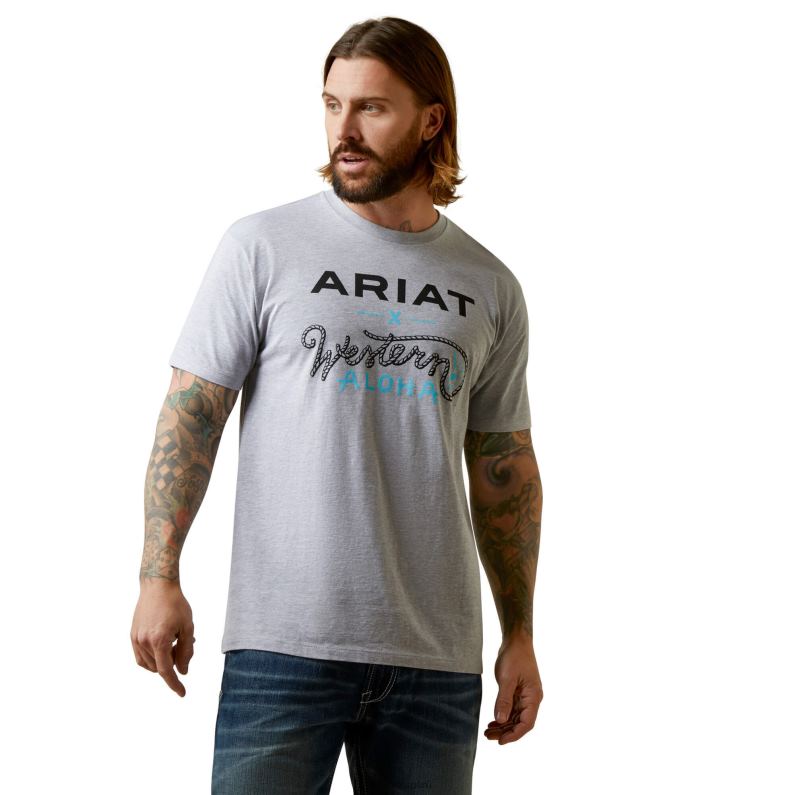 Ariat tapas hombres camiseta roper western aloha P0RPZ930 cuero gris