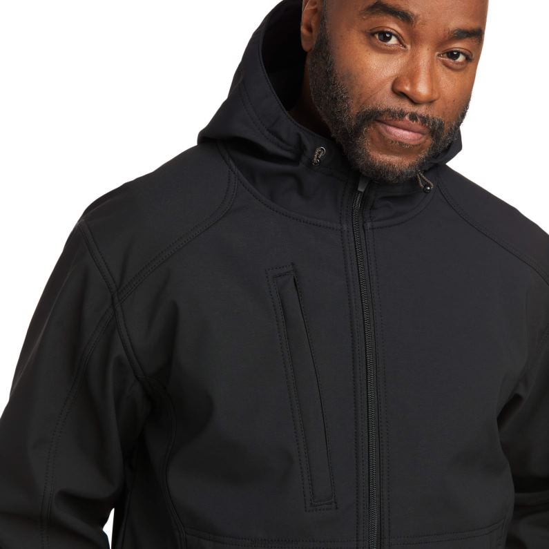 Ariat tapas hombres chaqueta softshell con capucha y logo de lona elástica Rebar P0RPZ1647 negro/lima