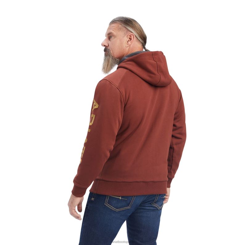 Ariat tapas hombres Rebar sudadera con capucha y cremallera completa para todo tipo de clima P0RPZ1465 caoba cereza/oro antiguo