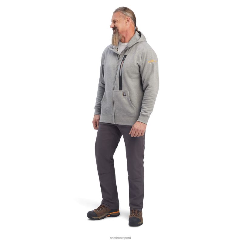 Ariat tapas hombres sudadera con capucha y cremallera completa de rebar workman P0RPZ1494 cuero gris