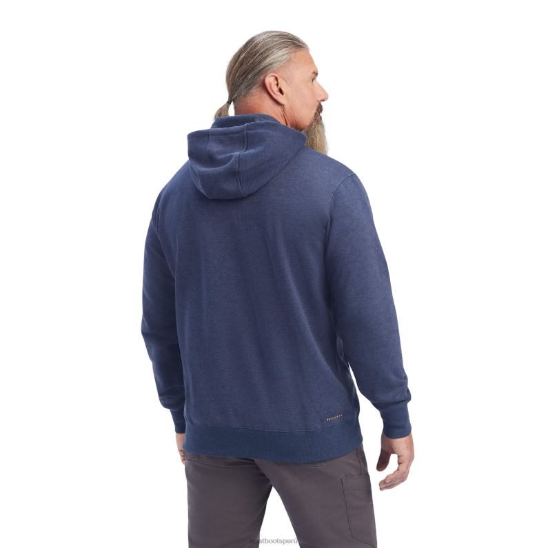 Ariat tapas hombres sudadera con capucha y cremallera de 1/4 de rebar workman P0RPZ1440 jaspeado azul marino