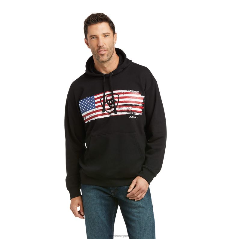 Ariat tapas hombres sudadera basica con capucha P0RPZ1436 bandera negra de costura a costura