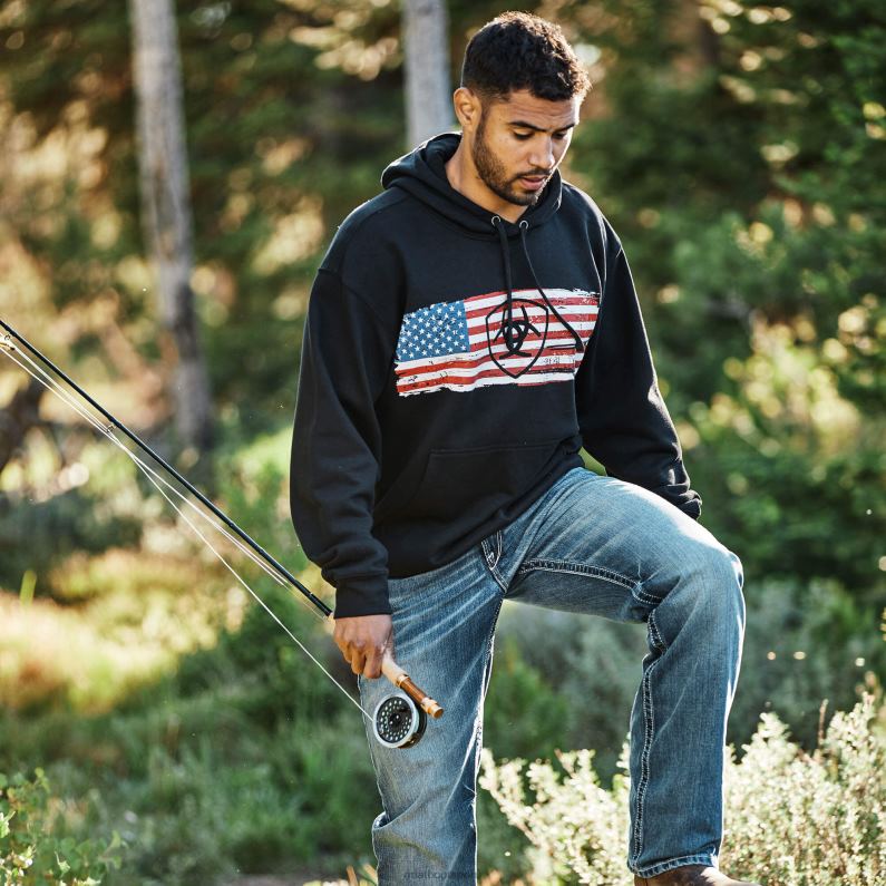 Ariat tapas hombres sudadera basica con capucha P0RPZ1436 bandera negra de costura a costura