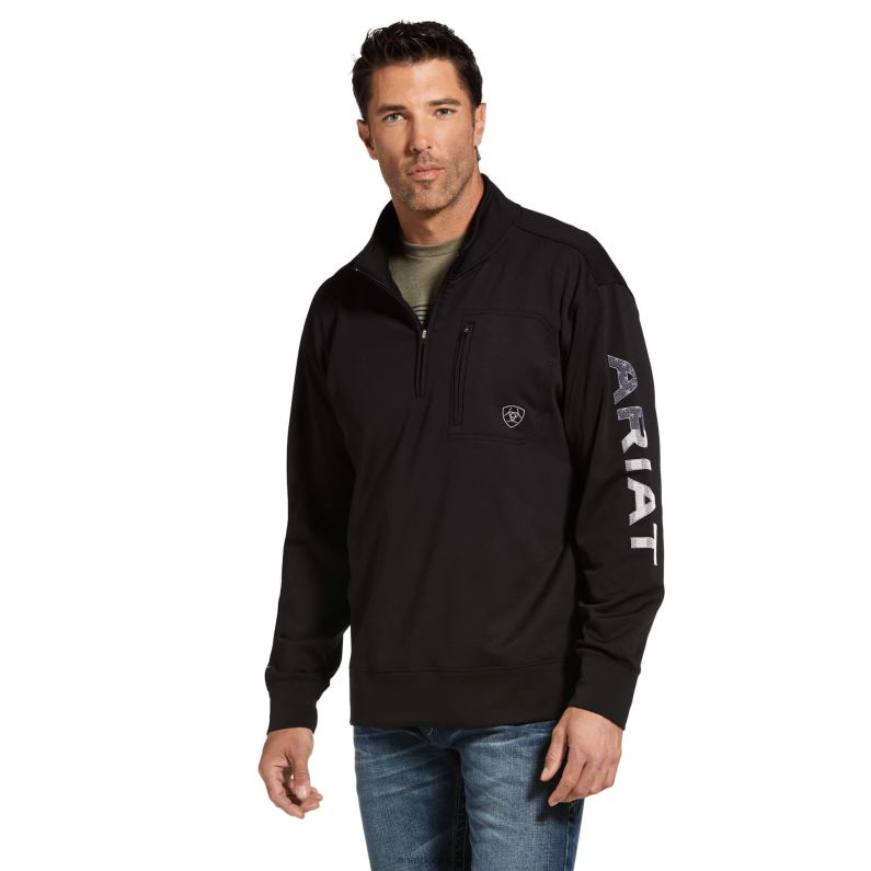 Ariat tapas hombres sudadera con logo del equipo y cremallera de 1/4 P0RPZ1493 negro/americano