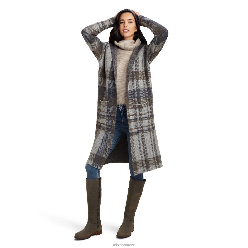 Ariat tapas mujer cárdigan saratoga P0RPZ3340 cuadros gris jaspeado