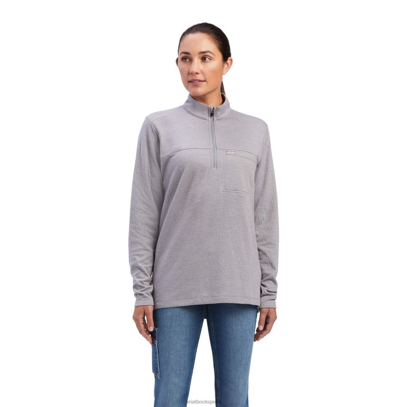 Ariat tapas mujer camisa con cremallera de 1/4 de base de refuerzo P0RPZ3274 cuero gris