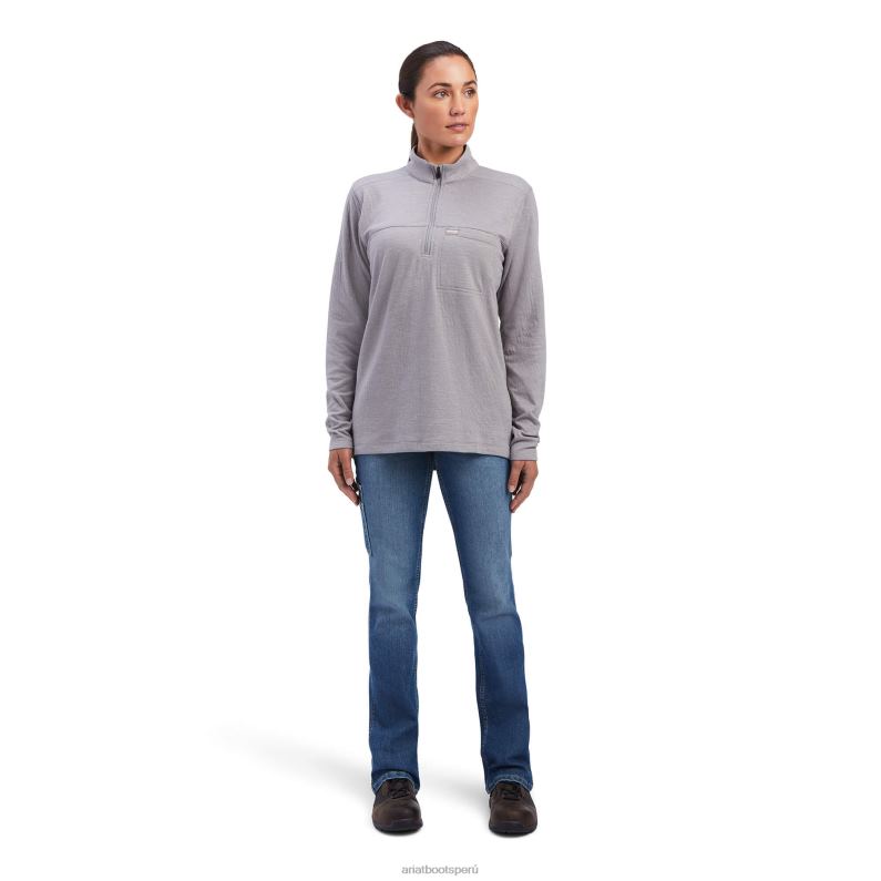 Ariat tapas mujer camisa con cremallera de 1/4 de base de refuerzo P0RPZ3274 cuero gris