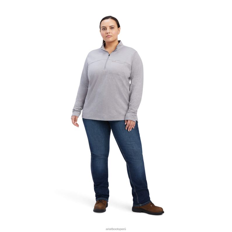 Ariat tapas mujer camisa con cremallera de 1/4 de base de refuerzo P0RPZ3274 cuero gris