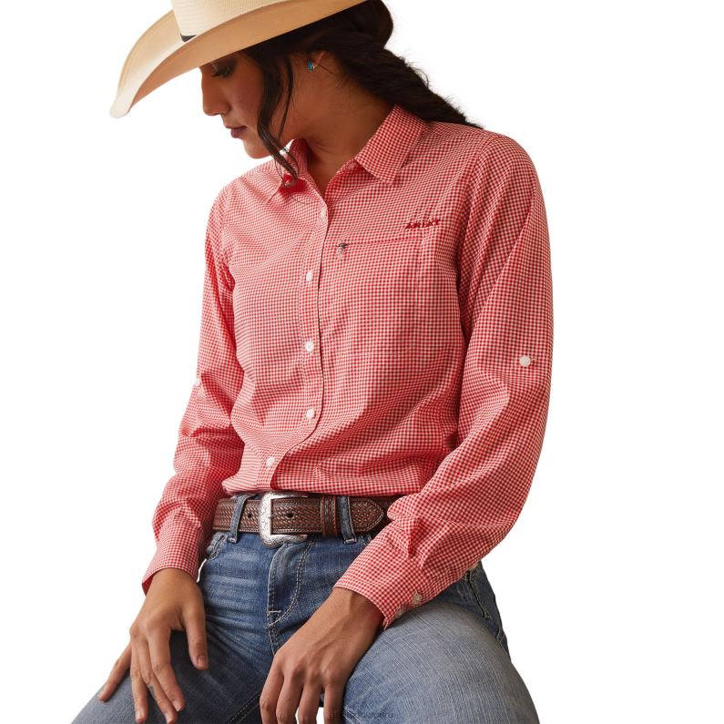 Ariat tapas mujer camisa elástica venttek P0RPZ2784 aura naranja/cuadro blanco