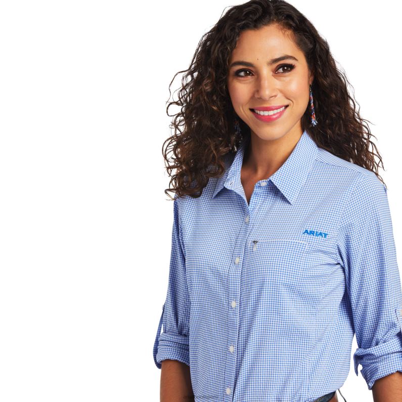 Ariat tapas mujer camisa elástica venttek P0RPZ2786 cuadros reykjavik azul/blanco