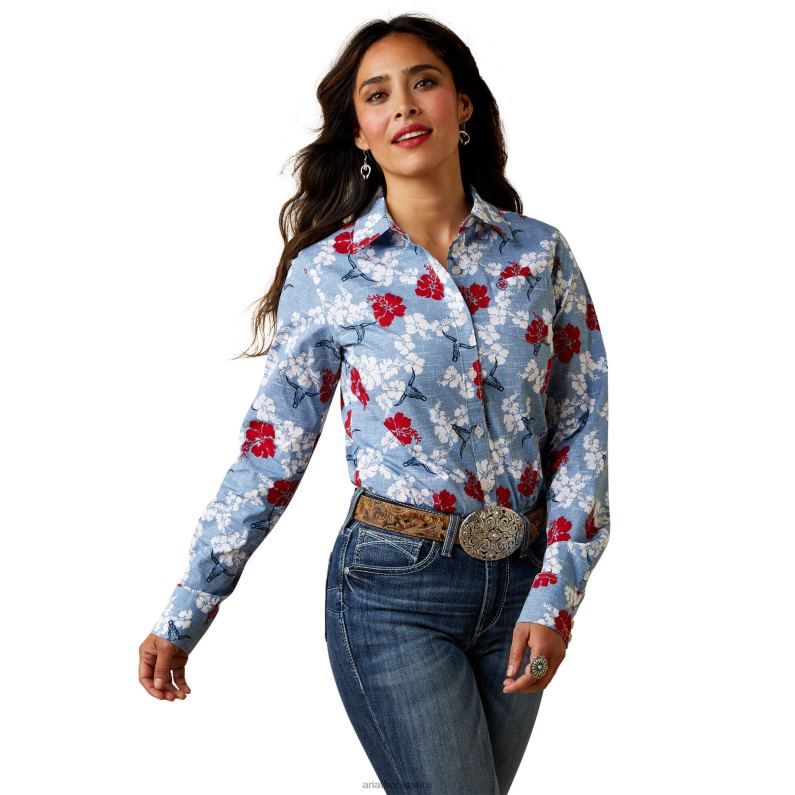 Ariat tapas mujer camisa kirby elástica resistente a las arrugas P0RPZ3183 pareau prin rojo blanco y azul