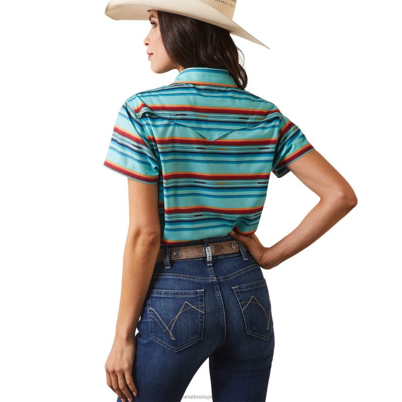 Ariat tapas mujer camisa ventek occidental P0RPZ2766 sarape rosa azul piscina