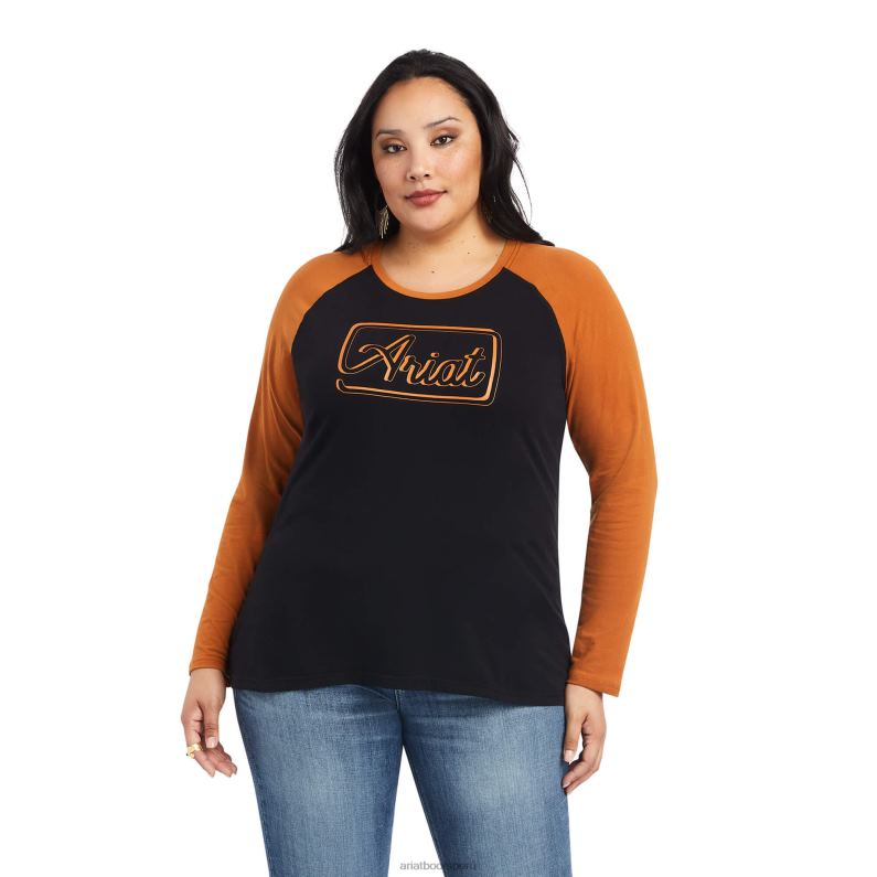 Ariat tapas mujer verdadera camiseta de béisbol P0RPZ2902 nuez negra/tostada