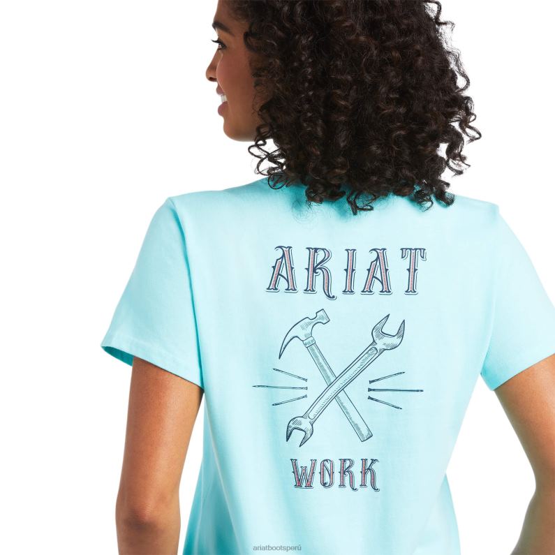 Ariat tapas mujer Camiseta con gráfico de llave fuerte de algodón con barra de refuerzo P0RPZ2972 cielo acuático