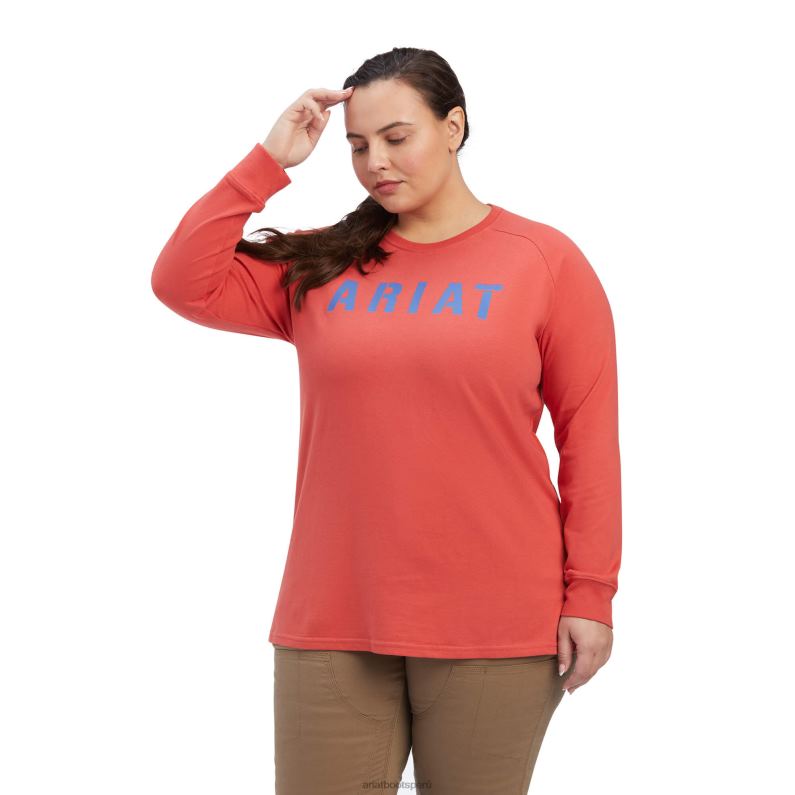 Ariat tapas mujer camiseta con bloques reforzados de algodón P0RPZ3177 manzana al horno/azul marino verdadero