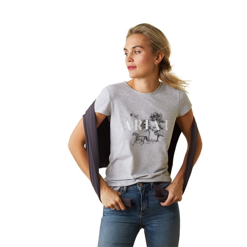 Ariat tapas mujer camiseta con escena toile P0RPZ2965 cuero gris