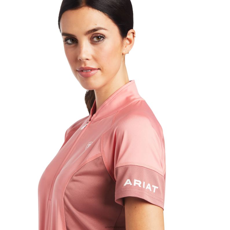 Ariat tapas mujer camiseta interior cambria con cremallera de 1/4 P0RPZ3134 flor de durazno/rubia antigua