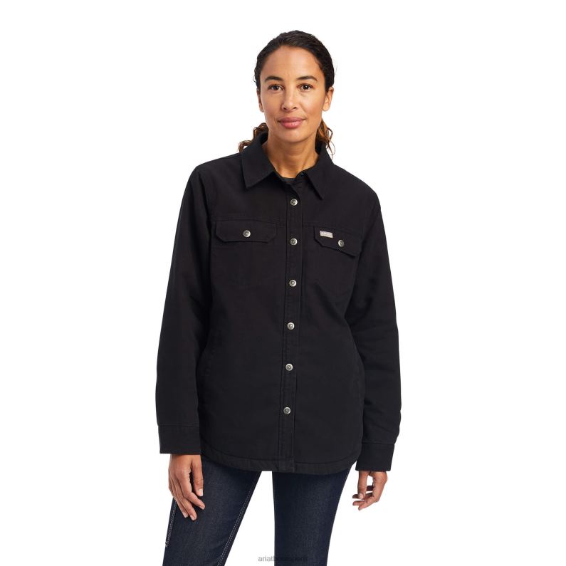Ariat tapas mujer chaqueta estilo camisa clásica de lona Rebar P0RPZ3640 negro