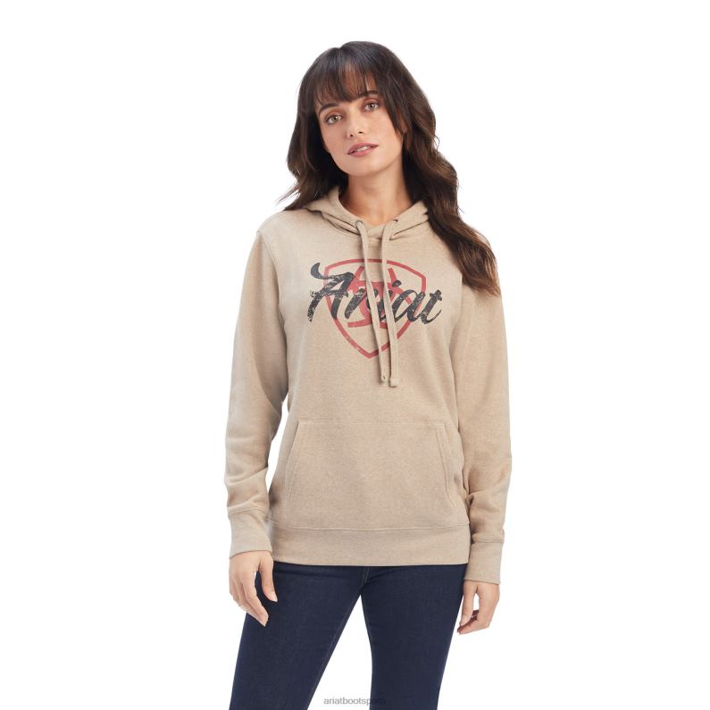 Ariat tapas mujer sudadera con capucha y logo de escudo real P0RPZ3424 brezo de avena oscuro