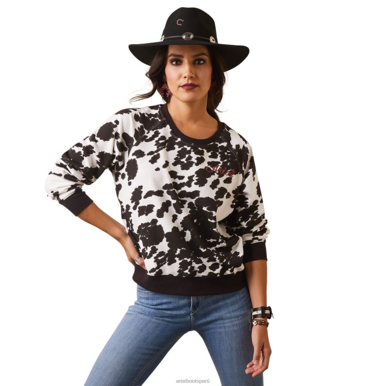 Ariat tapas mujer sudadera con capucha real hide P0RPZ3330 estampado de vaca holstein