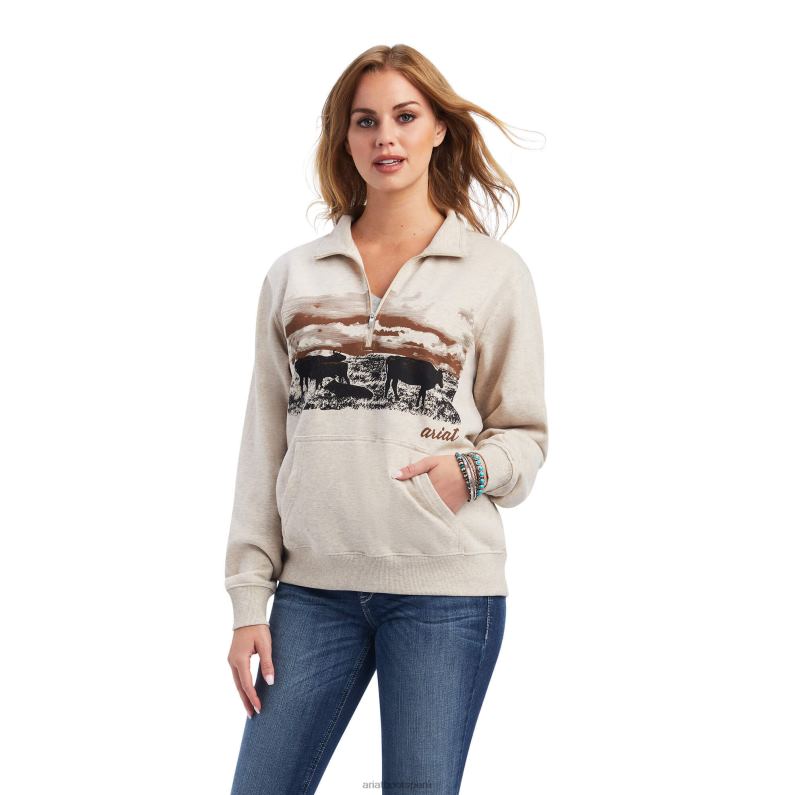 Ariat tapas mujer sudadera real Scenic con media cremallera P0RPZ3337 brezo de trigo