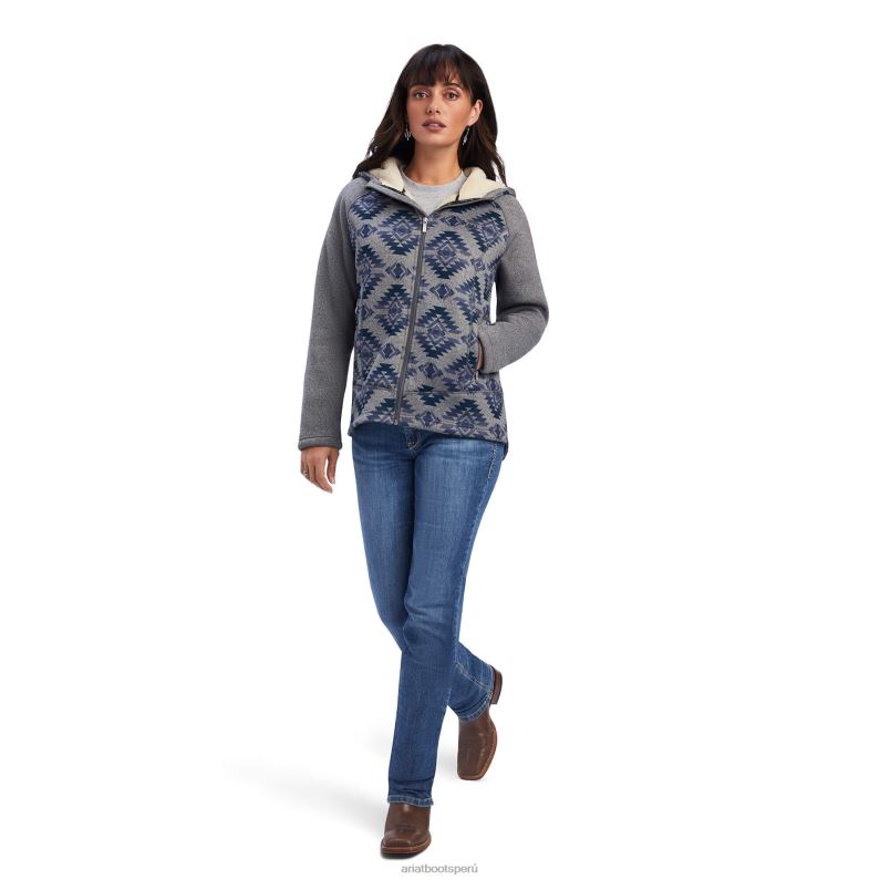 Ariat tapas mujer suéter con cremallera completa real mccall P0RPZ3345 gris jaspeado + estampado