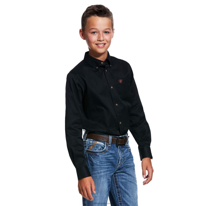 Ariat colecciones niños camisa de corte clásico de sarga sólida P0RPZ4067 negro