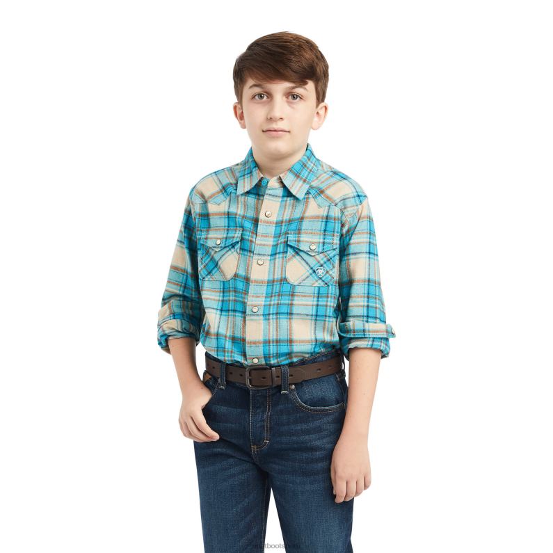 Ariat ropa niños camisa con ajuste retro handley P0RPZ4087 cerceta silvestre