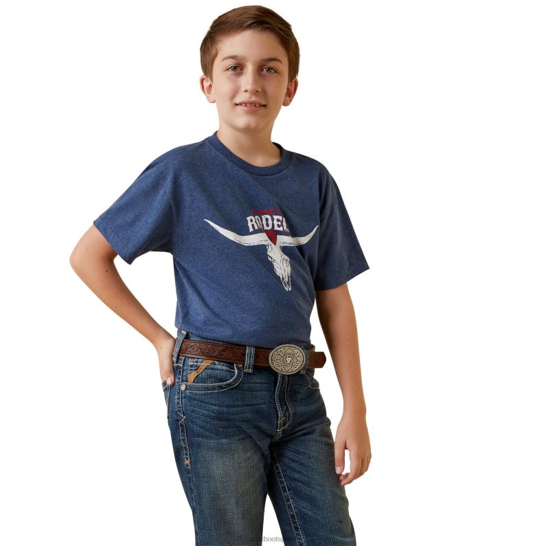 Ariat ropa niños camiseta de calavera de rodeo P0RPZ4063 jaspeado azul marino